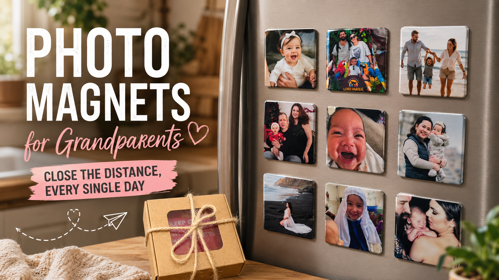Personalised photo magnets of grandchildren as a long distance family gift, handmade in London by Dearest Moment