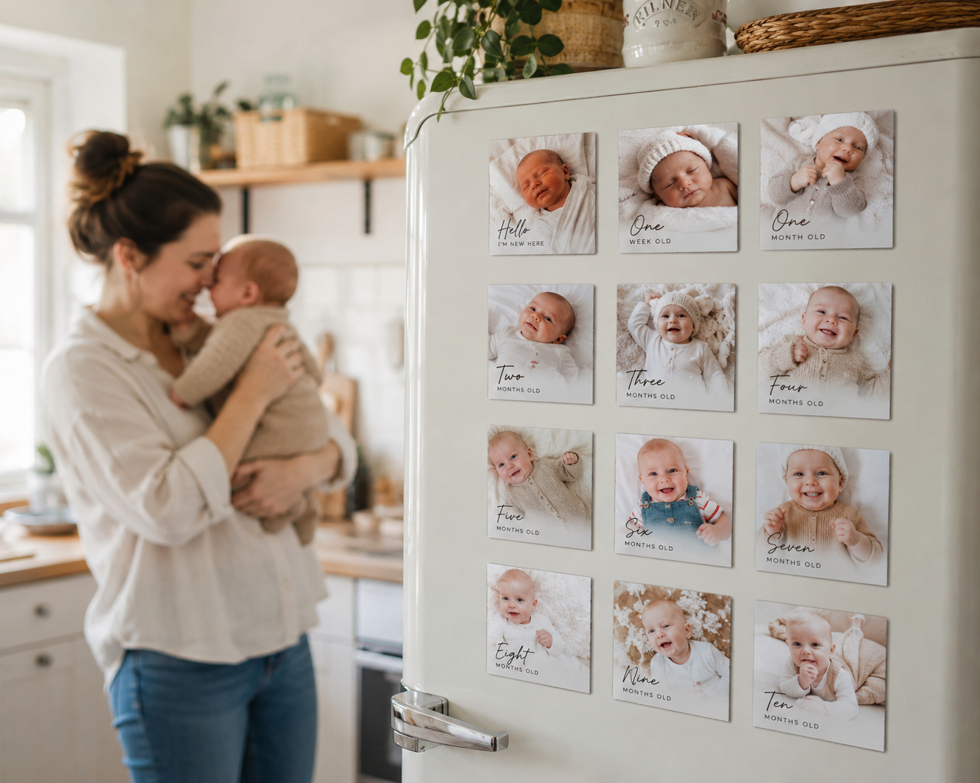 Baby photo magnets handcrafted in London – personalised newborn keepsake gift for parents