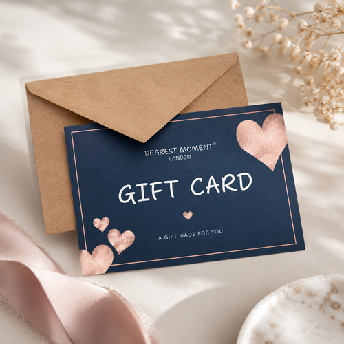 Gift card with hearts and a brown envelope on a soft background